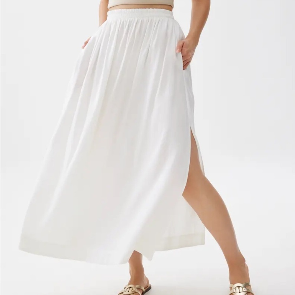 Love Bonito Rei Elastic Linen A-line Maxi Skirt with Side Slit and Pockets